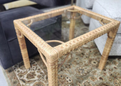 Wicker glass-top square coffee table