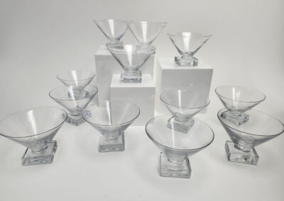Clear martini glasses with square bases