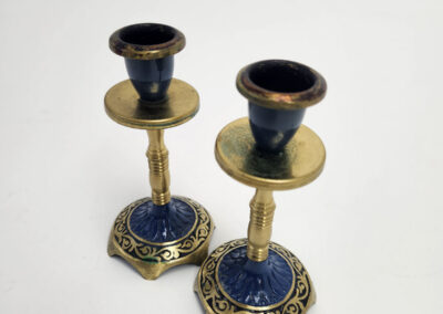 Pair of blue and brass decorative candlesticks