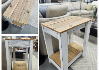 Rustic white side table with wood shelf