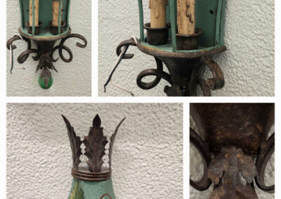 Vintage green floral metal wall sconce