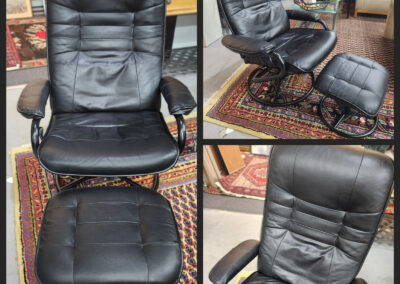 Black leather recliner with matching ottoman