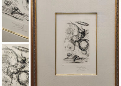 Framed abstract black ink etching