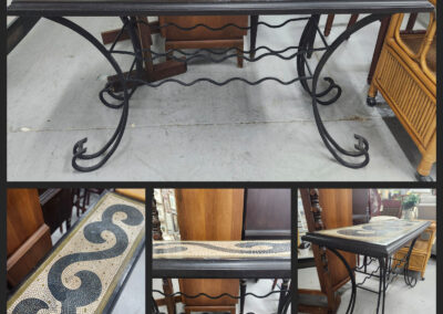 Mosaic-tile iron table with scrollwork legs