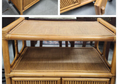 Rattan bamboo side table with cabinet doors