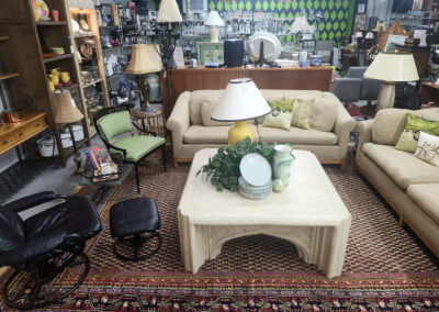 Furniture showroom with sofas and lamps
