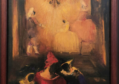 Masquerade audience watching dancers on illuminated stage
