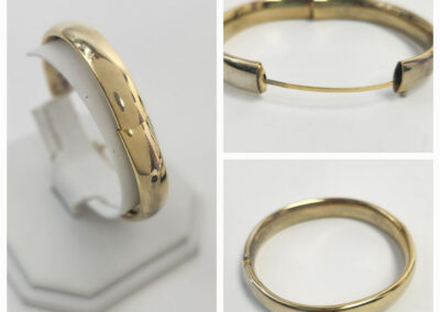 Three-view gold hinged bangle bracelet