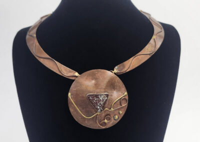Copper collar necklace with triangular druzy pendant