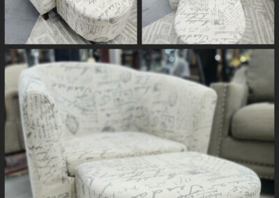 Script print upholstered accent chair with ottoman
