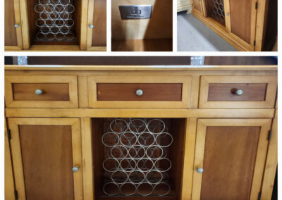 Wooden sideboard with metal wine rack