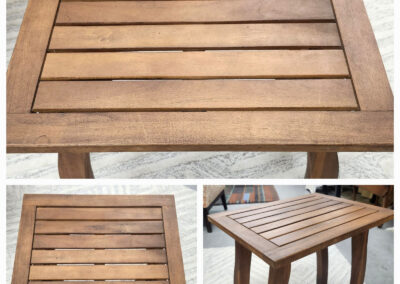 Brown wooden slatted square side table
