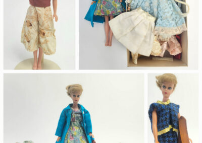Vintage fashion dolls with assorted dresses and accessories