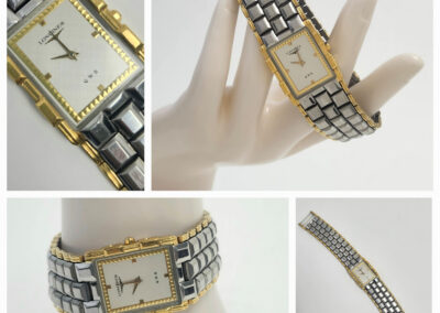 Two-tone gold and silver rectangular wristwatch