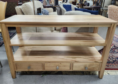Pine console table with shelves and drawers