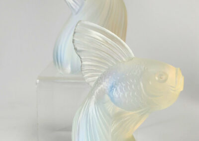 Opalescent iridescent glass goldfish sculptures