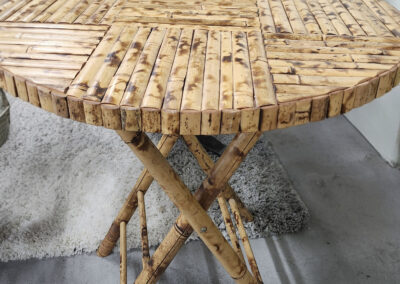 Round bamboo slatted folding table