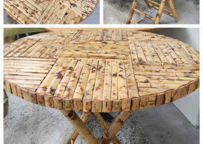 Round bamboo table with crossed legs