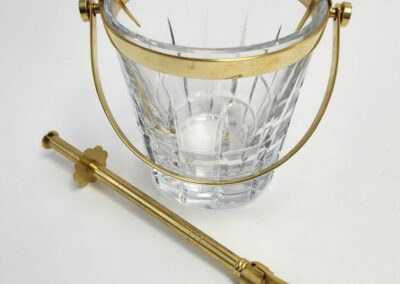 Crystal ice bucket with brass tongs