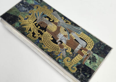 Mesoamerican mosaic box with warrior figure