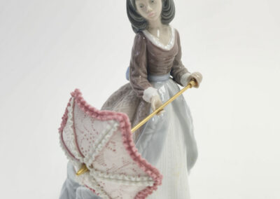 Porcelain figurine of girl with pink parasol
