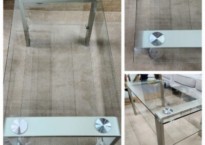 Modern glass coffee table with metal legs