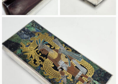 Rectangular silver box with colorful enamel bird