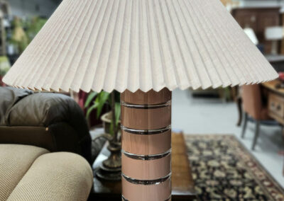 Pink striped base table lamp with pleated shade