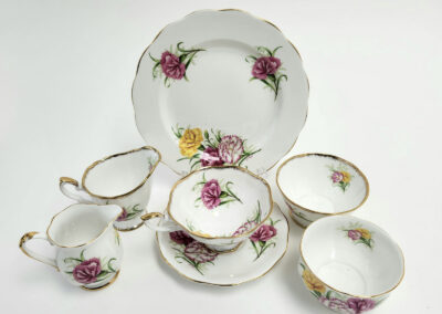 White floral china tea set with gold trim
